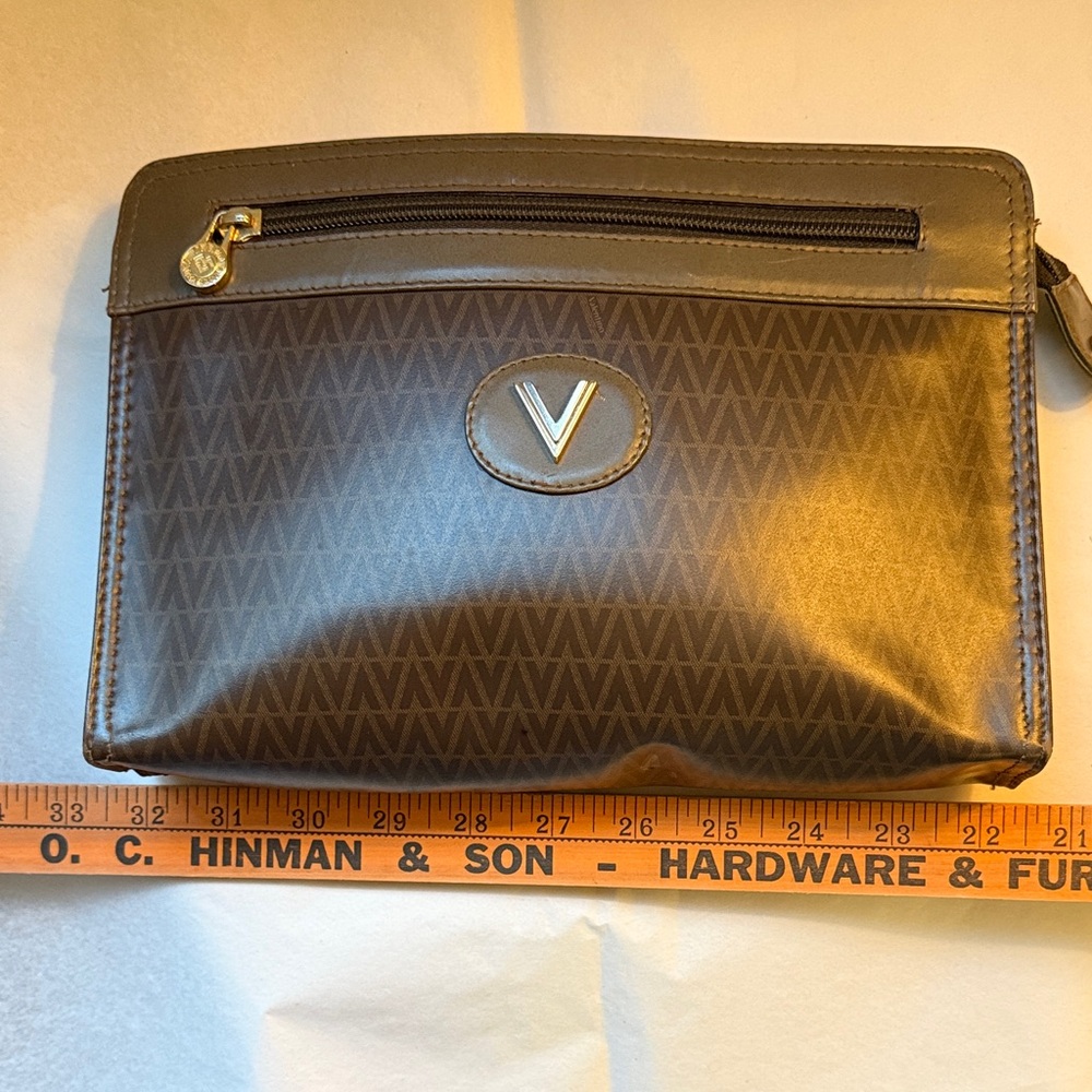 Mario Valentino Brown Clutch with V-Logo Vintage